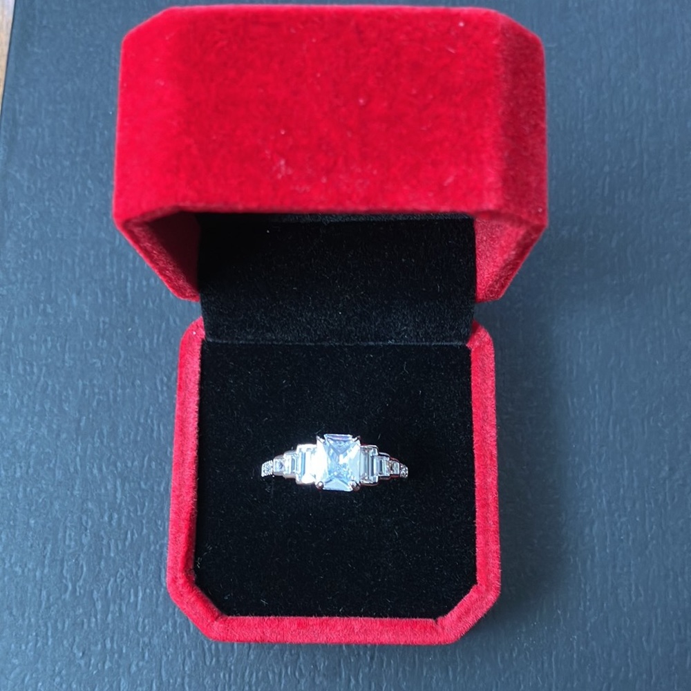 925 Sterling Silver Six Emerald Side Stone Engagement Ring Size 10 & 9 Available - Picture 3 of 10